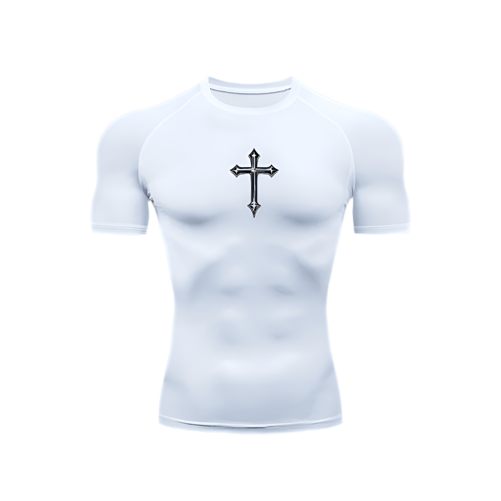 Cross Print Compression Shirt