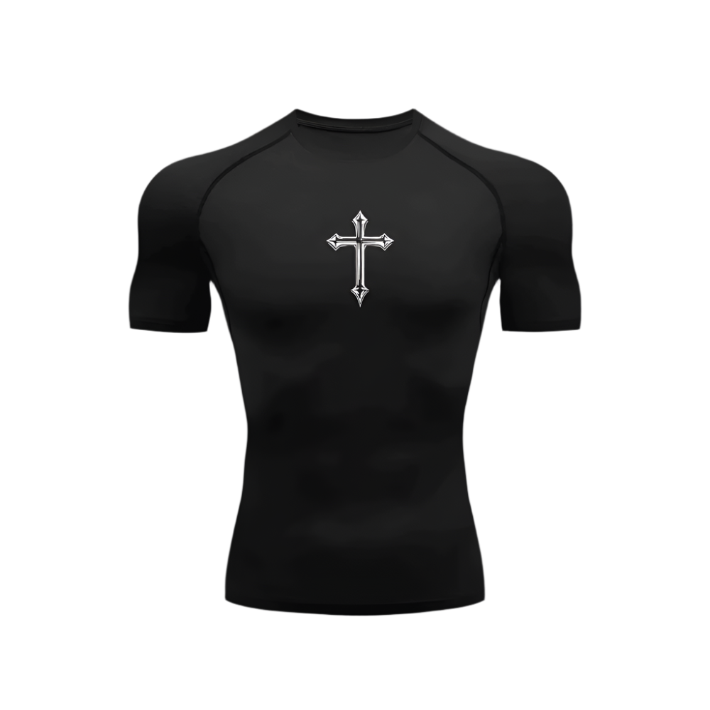 Cross Print Compression Shirt