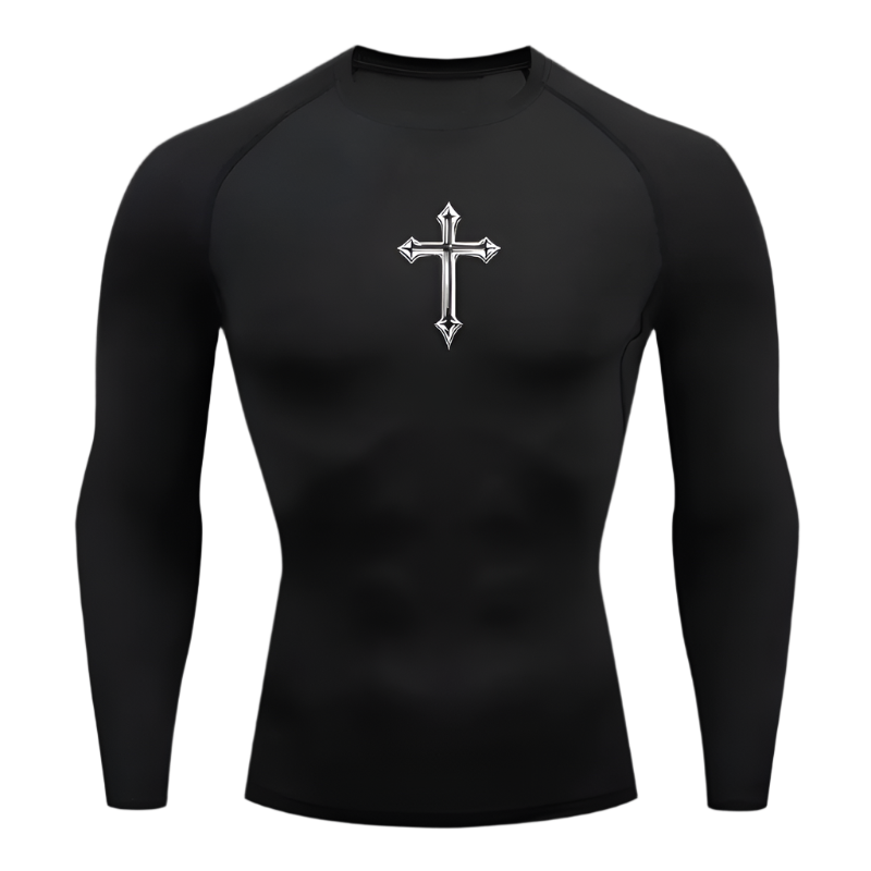 Cross Print Compression Shirt Longsleeve