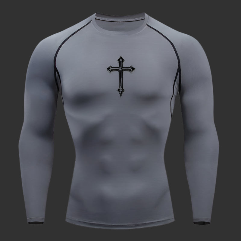 Cross Print Compression Shirt Longsleeve