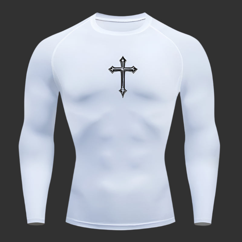 Cross Print Compression Shirt Longsleeve