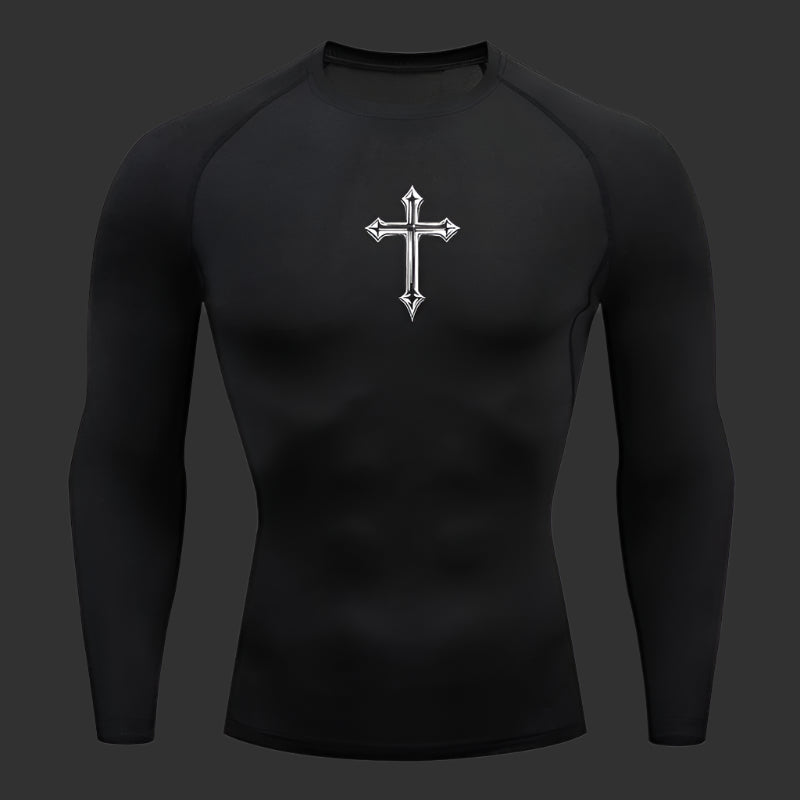 Cross Print Compression Shirt Longsleeve