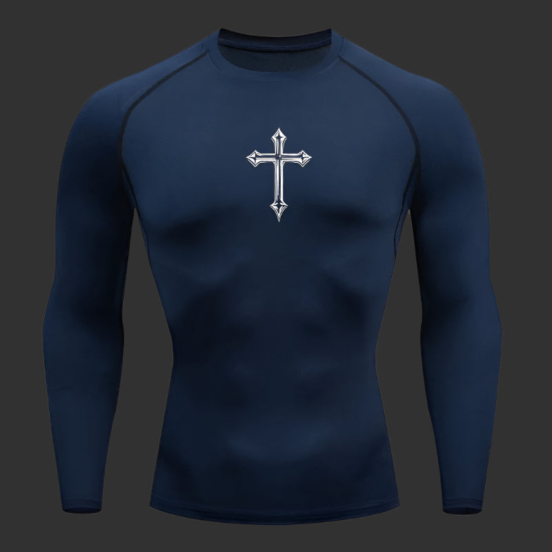 Cross Print Compression Shirt Longsleeve